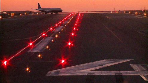 runway lights at night