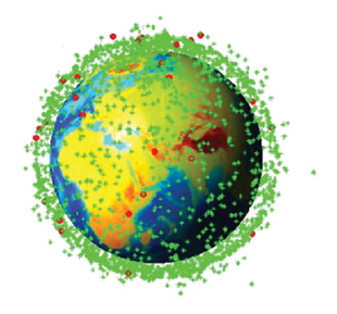 Illustration of objects in space environment surrounding Earth